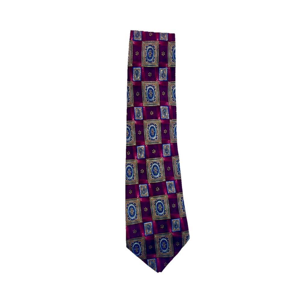 VTG 90s Nordstrom Red Gold Medallion Pattern Silk Tie Made In Italy 3.75" x 58"